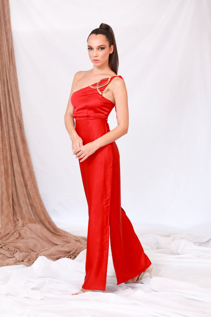 One shoulder Red Dress