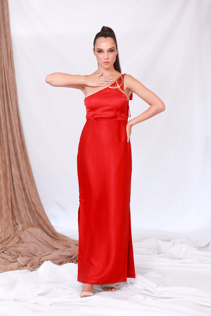 One shoulder Red Dress