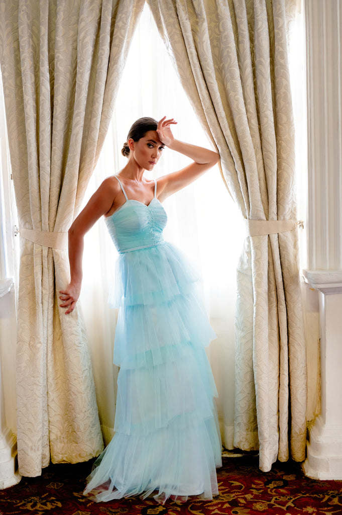 Embellished tulle ruffled layered dress
