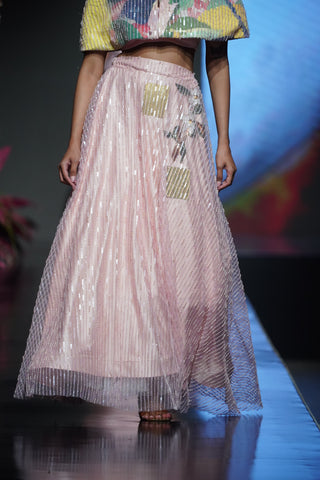 Sequin Embellished Skirt with Metallic Plates