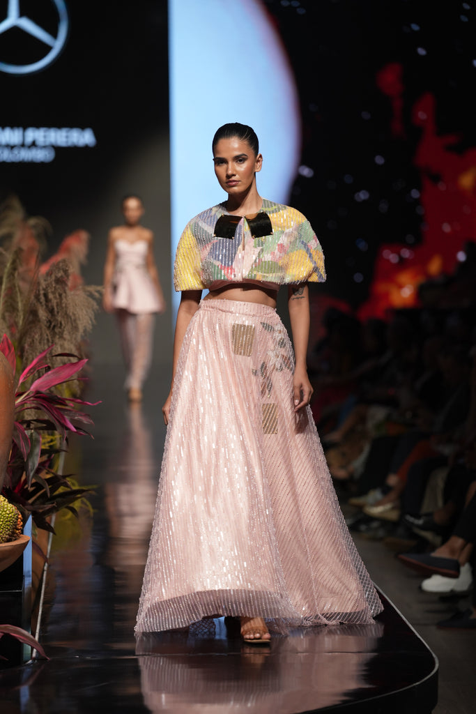 Sequin Embellished Skirt with Metallic Plates